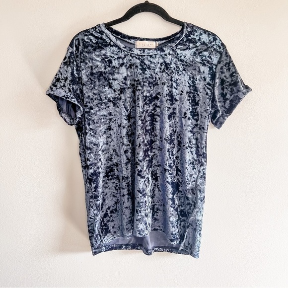 Sign Here Signature Blue Crushed Velvet Crew Neck Short Sleeve Oversized Tee XS - Picture 7 of 11